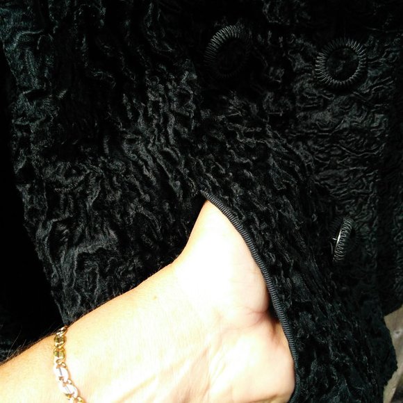 Vintage black persian lamb cropped cocktail jacket 3/4 sleeves - Picture 11 of 11